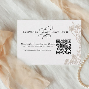 Kalligrafie Handgezeichnete Blumenhochzeit QR Code RSVP Karte