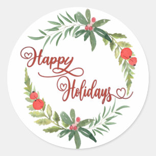 Kalligrafie Happy Holidays botanischer Kranz Runder Aufkleber