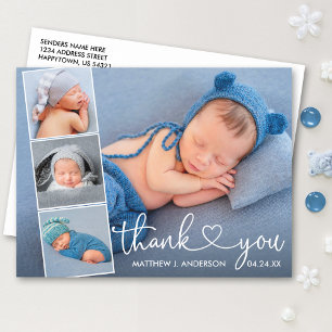 Kalligrafie Herz 4 Foto Collage Baby Dankeschön Postkarte