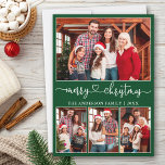 Kalligrafie Herz 4 Foto Frohe Weihnachten Grün<br><div class="desc">Moderne Kalligraphie Herzblatt 4 Foto Familienfoto Collage Frohe Weihnachtskarte - Forest Green Background</div>