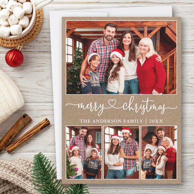 Kalligrafie Herz 4 Foto Kraft Frohe Weihnachten (Customize to add text to back of card.)
