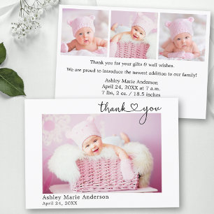 Kalligrafie Herz 4 Foto Neues Baby Dankeskarte