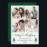 Kalligrafie Herz 4 Foto Wasserfarben Pinien Feiertagskarte<br><div class="desc">Moderne Kalligraphie Herzensschrift Frohe Weihnachten Wasserfarbenwald Pine Trees Familie 4 Foto Ferienkarte - Grün</div>