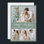 Kalligrafie Herz 4 Foto Weihnachtszeit Grün Feiertagskarte<br><div class="desc">Moderne Kalligraphie Herzstück Script 4 Foto Familienfoto Collage Frohe Weihnachtskarte - Sage Green Background</div>