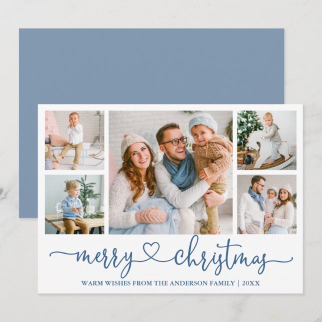 Kalligrafie Herz 5 Foto Weihnachten Dusty Blue (Vorne/Hinten)