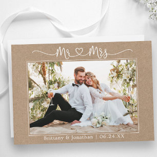 Kalligrafie-Herz Herr und Frau Kraft Hochzeitsfoto Dankeskarte