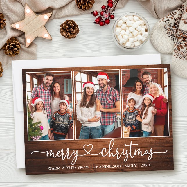Kalligrafie Herz Holz 3 Foto Frohe Weihnachten (Customize to add text to back of card.)