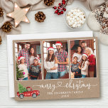 Kalligrafie Herz Kraft 3 Foto Weihnachtswagen Feiertagskarte<br><div class="desc">Moderne Kalligrafie Herzblatt 3 Foto Familienfoto Collage Kraft Merry Christmas Card - Watercolor Vintag Red Truck mit Weihnachtsbaum</div>