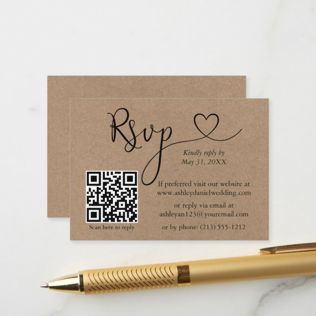 Kalligrafie Herz QR Wedding Kraft UAWG Begleitkarte (Vorderseite/Rückseite Beispiel)