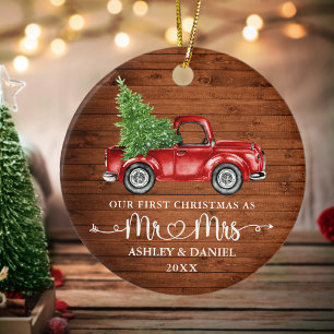 Kalligrafie Herz Rustikale erste Weihnachten Roter Keramik Ornament