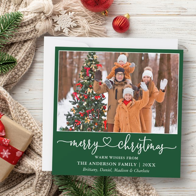 Kalligrafie Herz Skript Weihnachtsplatz Grün Feiertagskarte (Customize to add text to back of card.)