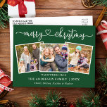 Kalligrafie Herz Weihnachten 3 Foto Grün Postkarte<br><div class="desc">Moderne Kalligraphie Herzschrift Weihnachten 3 Foto Weihnachtskarte - Grün</div>