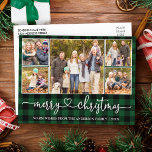 Kalligrafie Herzlich Weihnachten 5 Foto Grün Karie Postkarte<br><div class="desc">Moderne Kalligraphie Herzbeschwörung Weihnachten 5 Foto Weihnachtskarte - Grün Kariert</div>