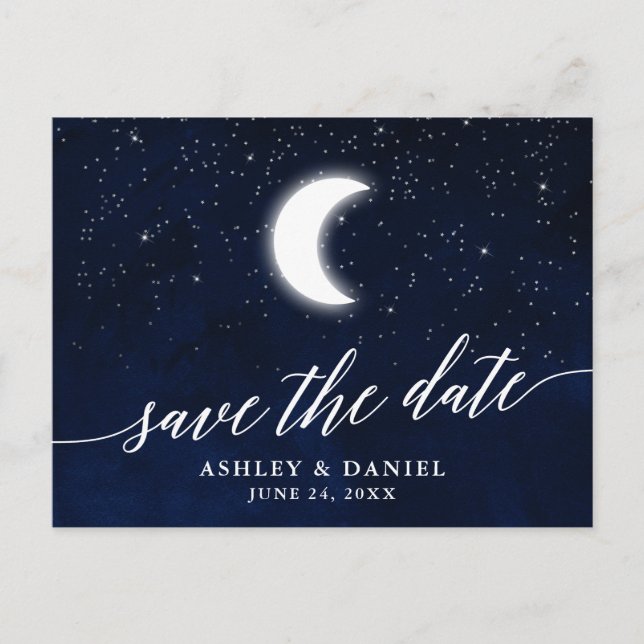 Kalligrafie - Himmelssterne Save the Date Postkarte (Vorderseite)