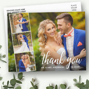 Kalligrafie-Hochzeit 4-Foto-Collage Danke Postkarte