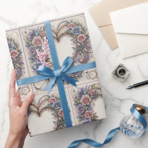 Kalligrafie Hochzeit Herzen und Rosen Geschenkpapier