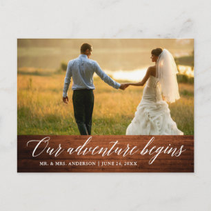 Kalligrafie Hochzeit Holz Unser Abenteuer Beginnt Postkarte