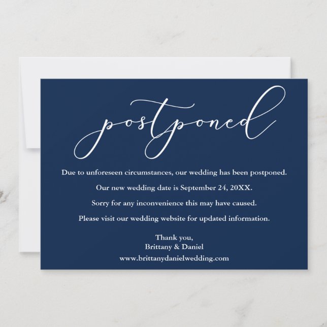 Kalligrafie Hochzeit verzögert Navy Blue Card Save The Date (Vorderseite)