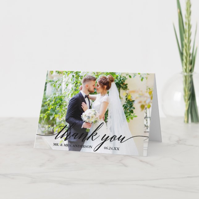 Kalligrafie Hochzeitbräunchen Foto B Falte Dankeskarte (Vorderseite)