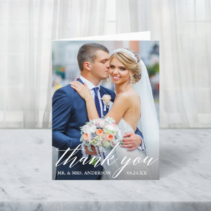 Kalligrafie Hochzeitbräuner Foto Hinweis Dankeskarte