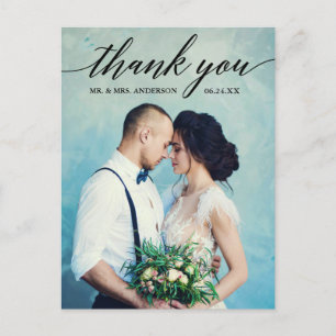 Kalligrafie-Hochzeitsfoto-Dankeschön Postkarte
