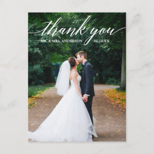 Kalligrafie-Hochzeitsfoto Elegant Danke Postkarte