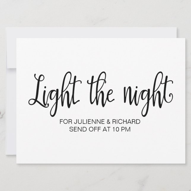 Kalligrafie | Hochzeitszeichen "Light the night" Einladung (Vorderseite)
