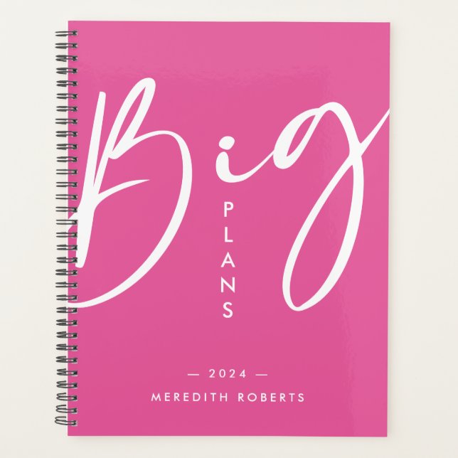 Kalligrafie Hot Pink Big Plans 2024 Planer (Vorderseite)