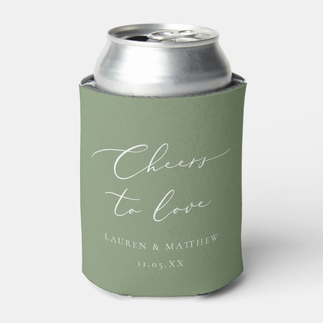 Kalligrafie jubelt Liebe Sage Green Wedding Dosenkühler (Kanne Vorderseite)