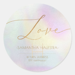 Kalligrafie Liebe Imitate Gold Foil Holografisch Runder Aufkleber