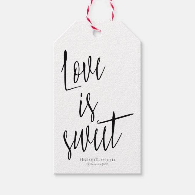 Kalligrafie "Liebe ist süß" Gastgeschenk Hochzeit  Geschenkanhänger (Vorderseite)