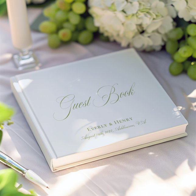 Kalligrafie Light Blue & Sage Green Wedding Gästebuch (Calligraphy Light Blue & Sage Green Wedding Guest Book)
