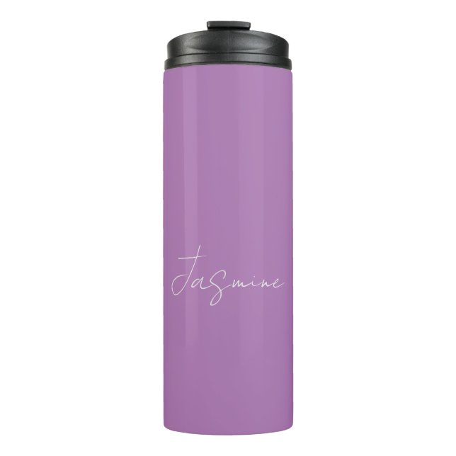 Kalligrafie Minimalistischer Eigenname Lavendel Thermosbecher (Vorderseite)