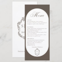 Kalligrafie Mocha Braun Wappen Hochzeitsmenü