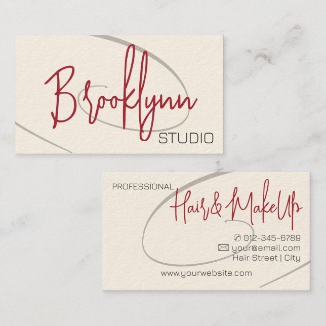 Kalligrafie Modernes Berufliches Haarstudio Twirl Visitenkarte (Vorne/Hinten)