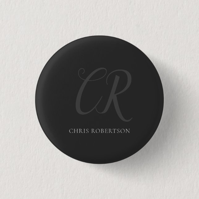 Kalligrafie Monogram Name Black Gray Custom Gift Button (Vorderseite)
