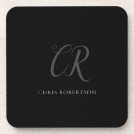 Kalligrafie Monogram Name Black Gray Custom Gift Getränkeuntersetzer