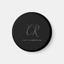 Kalligrafie Monogram Name Black Gray Custom Gift Magnet