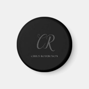 Kalligrafie Monogram Name Black Gray Custom Gift Magnet