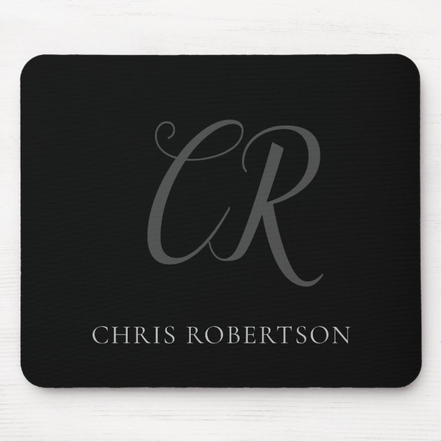Kalligrafie Monogram Name Black Gray Custom Gift Mousepad (Vorne)