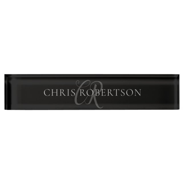 Kalligrafie Monogram Name Black Gray Custom Gift Namensplakette (Vorderseite)