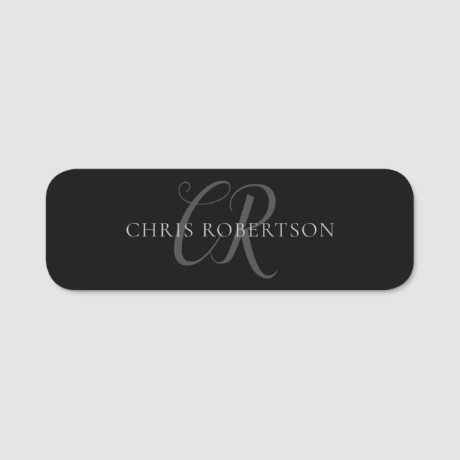 Kalligrafie Monogram Name Black Gray Custom Gift Namensschild (Vorderseite)