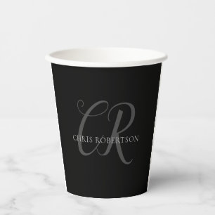 Kalligrafie Monogram Name Black Gray Custom Gift Pappbecher