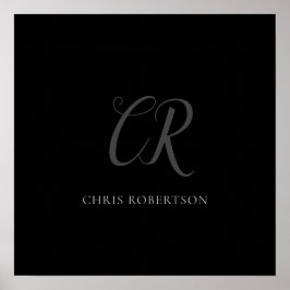 Kalligrafie Monogram Name Black Gray Custom Gift Poster