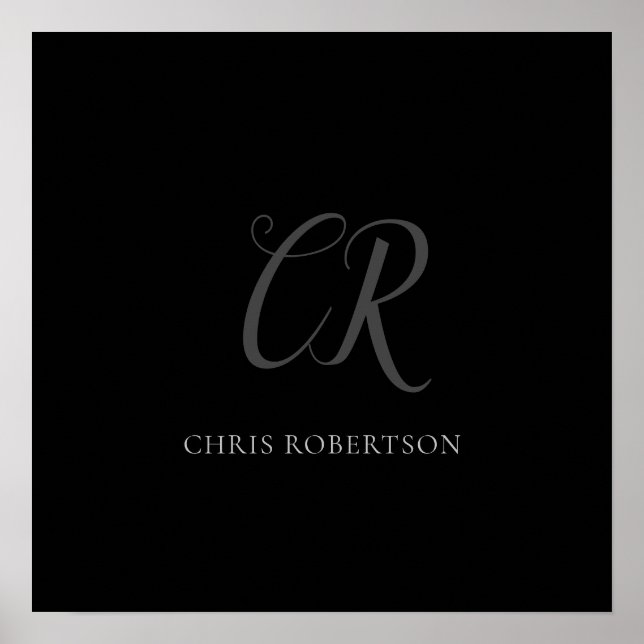 Kalligrafie Monogram Name Black Gray Custom Gift Poster (Vorne)