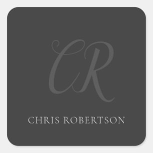 Kalligrafie Monogram Name Black Gray Custom Gift Quadratischer Aufkleber