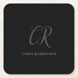 Kalligrafie Monogram Name Black Gray Custom Gift Rechteckiger Pappuntersetzer