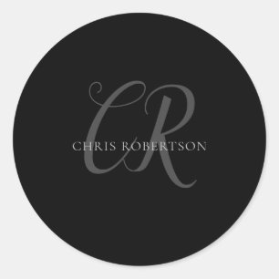 Kalligrafie Monogram Name Black Gray Custom Gift Runder Aufkleber