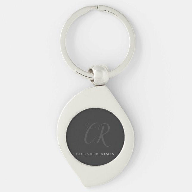 Kalligrafie Monogram Name Black Gray Custom Gift Schlüsselanhänger (Vorderseite)