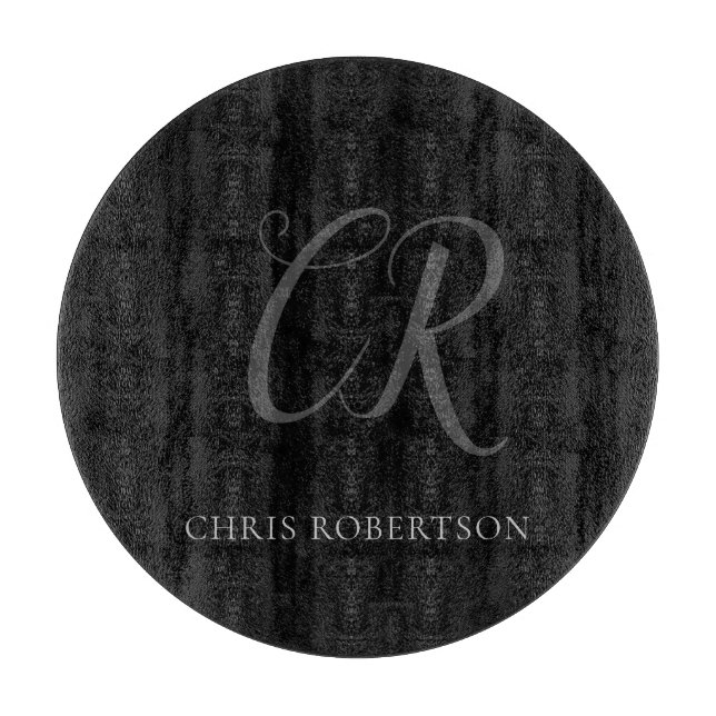 Kalligrafie Monogram Name Black Gray Custom Gift Schneidebrett (Vorderseite)